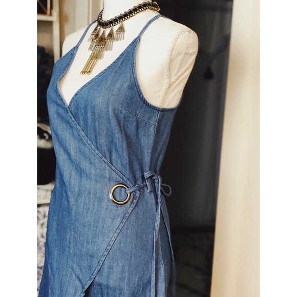 NWT Cute Denim Asymmetrical Wrap Mini Dress - Picture 2 of 3